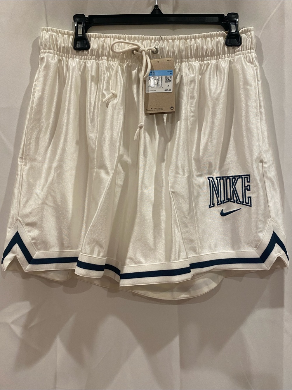 Nike Women's Cream Athletic Shorts with Navy Accents -Medium